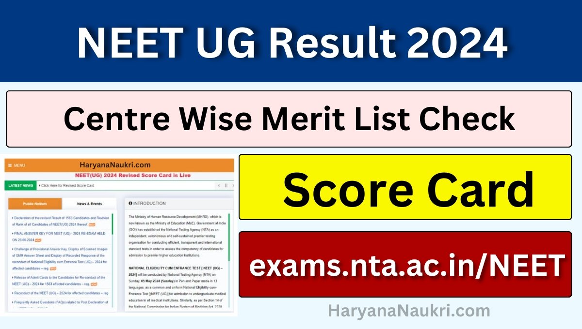 NEET UG Result 2024 Centre Wise Merit List Today, Check From The Direct Link Given Here